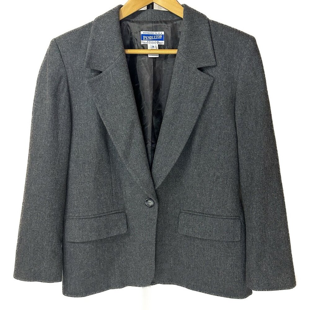 Vintage Pendleton 100% Wool Blazer Women’s Petite Sz 8 Gray Excellent Condition